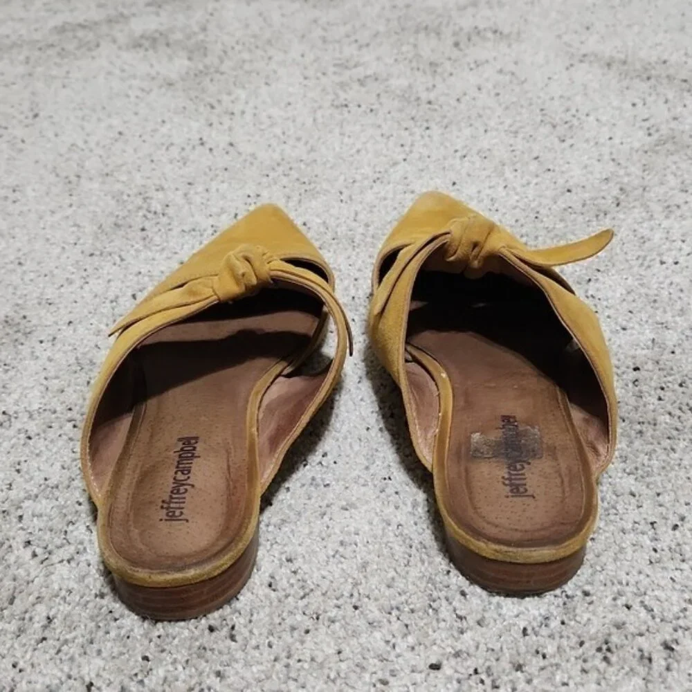 Jeffrey Campbell Suede Charlin Bow Pointy Toe Flat Mule Mustard Yellow Size 8 - Picture 5 of 12